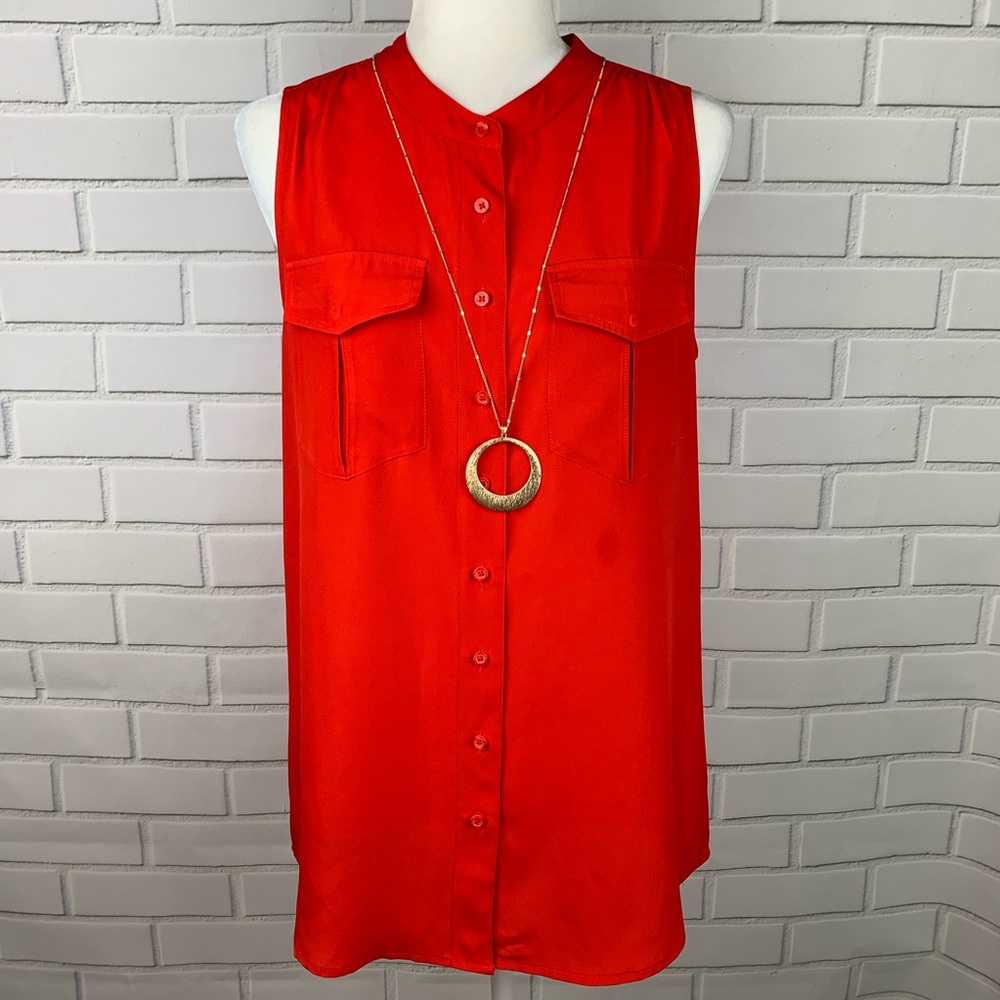 J CREW Sleeveless Blouse Button Front Red Size 10